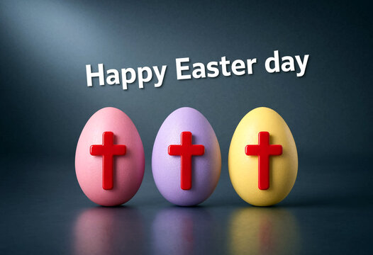 Colorful easter eggs with red cross symbols for happy easter day celebration greeting card