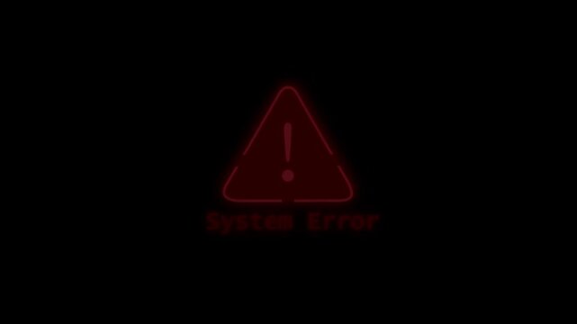 Minimal system error notification animation with warning icon on a black background, representing a digital alert and computer problem concept.