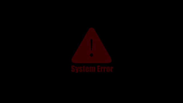 Red system error warning animation with exclamation icon on a black background, showing a digital failure alert and technology problem concept.