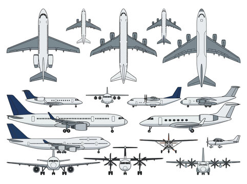Vector Aircraft Collection: Commercial Airliners, Private Jets, and Propeller Planes