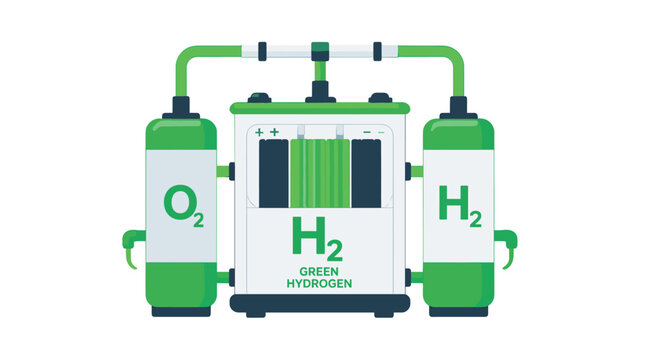 Hydrogen fuel cell system with storage tanks illustration.