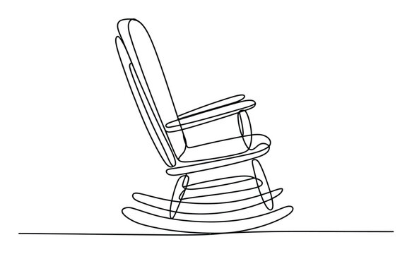 L&iacute;nea continua simple minimalista de una mecedora cl&aacute;sica de madera