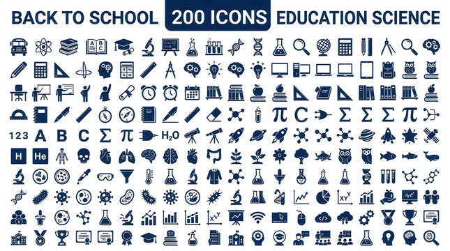 Education and science icon set. Vector collection of school and academic study symbols.