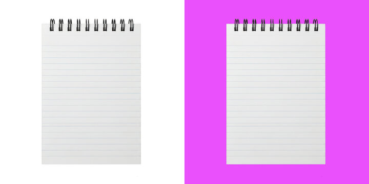 Blank lined spiral notebook pages on split background