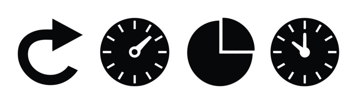Conjunto en blanco y negro que representa el tiempo, el progreso y las medidas del reloj