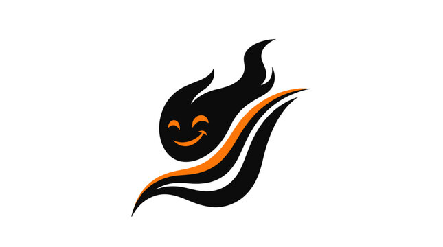 Abstract stylized black and orange flame character logo.