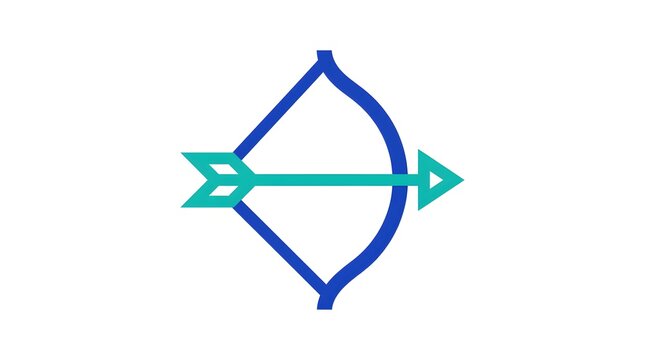 Minimalist blue and teal bow and arrow logo design