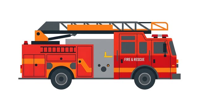 Vector illustration of a red fire truck with ladder