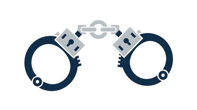 Minimalist vector illustration of handcuffs in blue and gray