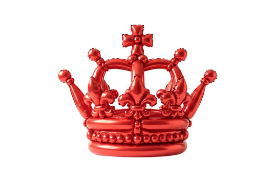 Red foil balloon crown designed like a royal monarch tiara with fleur-de-lis, cross, and glossy metallic finish for party decoration.