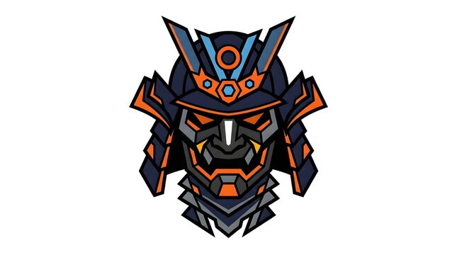 Colorful geometric samurai helmet illustration with modern design