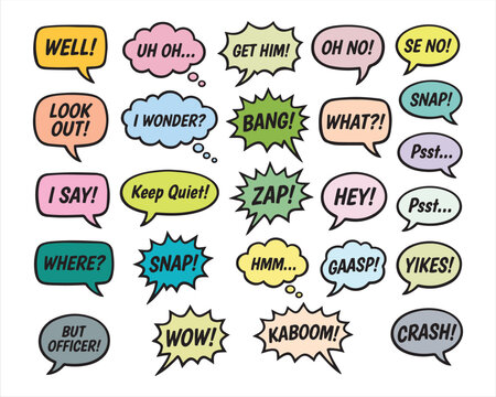 Comic speech bubbles with expressions a colorful vector illustration set on a white background