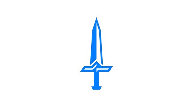 Blue Sword Icon on White Background with Minimalist Design