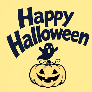 Cute halloween greeting card with smiling jack o lantern and ghost illustration design
