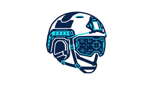 Futuristic soldier helmet with digital visor in vector style