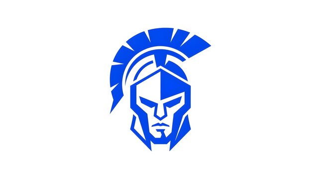Blue Spartan Helmet Logo Design with Bold Lines