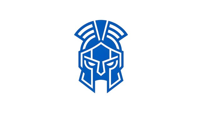 Blue Spartan Helmet Logo Design on White Background