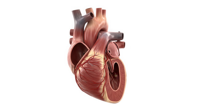 Detailed 3D model of a human heart organ for medical education isolated on transparent background