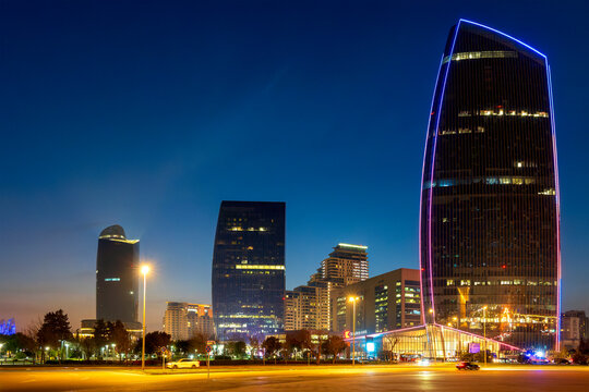 Port Baku Complex Modern Skyline at Night Baku