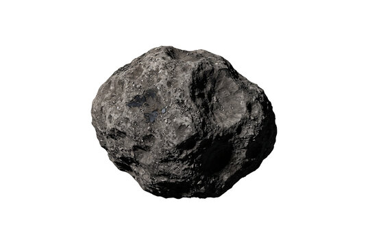 Detailed rough surface of a single dark rocky space asteroid showing natural impact craters, geological texture, and cosmic mineral composition.