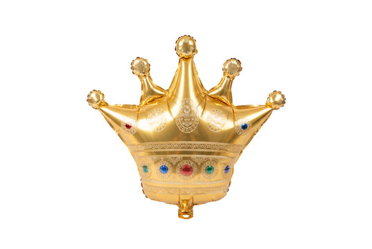 Shiny gold crown balloon with rounded tips and colorful printed gemstone details, ideal for birthday, royal theme, or party decorations.