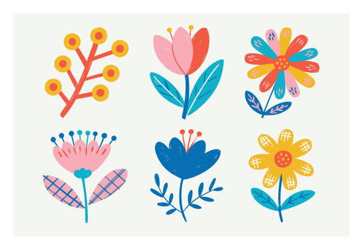 Juego de coloridos dibujos florales y bot&aacute;nicos