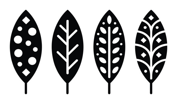 Conjunto de cuatro hojas decorativas en blanco y negro con patrones geom&eacute;tricos