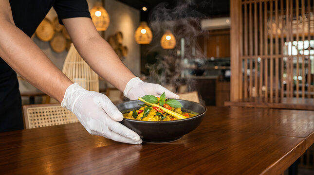 Authentic Indonesian patin fish curry served in a restaurant setting for hospitality marketing, food promotions, tourism campaigns, and menu design.