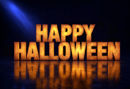 Glowing golden happy halloween text effect with spooky lighting perfect for festive celebrations and parties