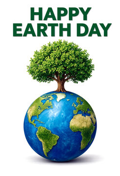 Happy earth day celebration with a tree growing on planet earth illustration