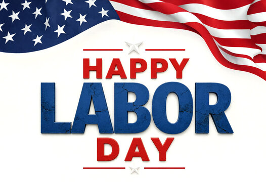 Happy labor day celebration with american flag and bold text design vector illustration
