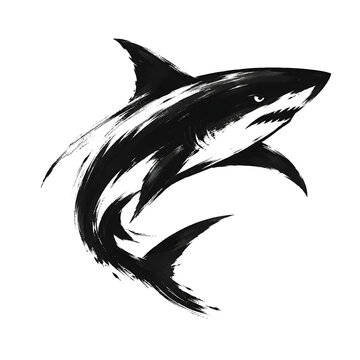 Black and White Shark Brush Stroke Logo Illustration