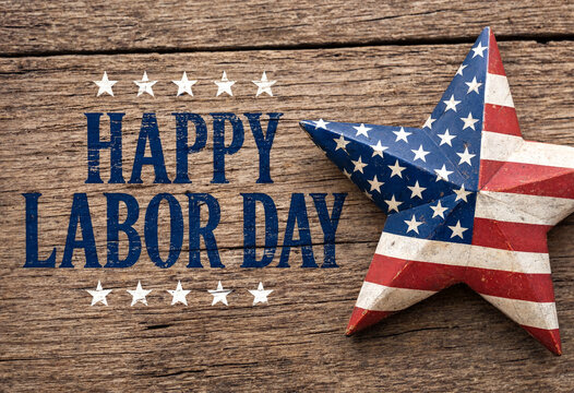Happy labor day celebration with wooden background and american flag star decoration