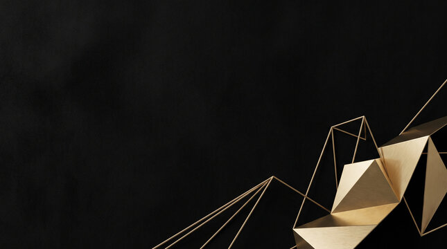minimalist black luxury background with geometric gold lines and polygons