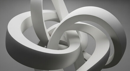 Minimalist white interlocking 3d knot sculpture in soft light