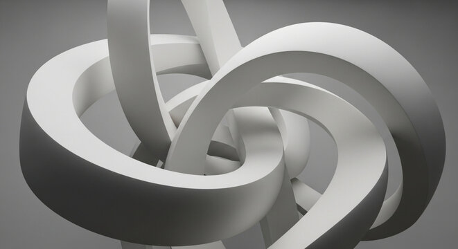 Minimalist white interlocking 3d knot sculpture in soft light