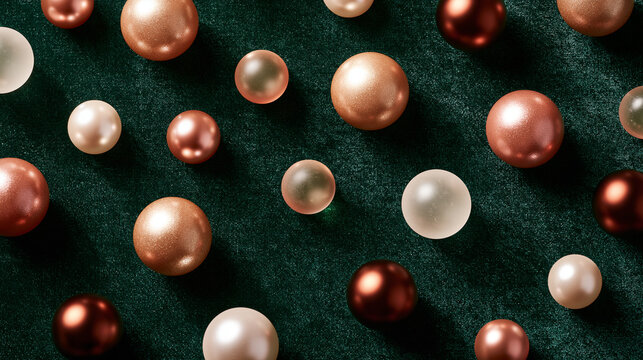 Christmas Ornaments on Green Festive Background