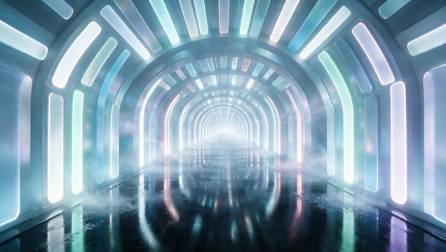 Futuristic Neon Tunnel with Glowing Light Corridor