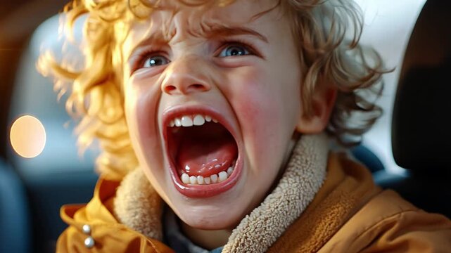 Expressive child reacting enthusiastically in warm jacket