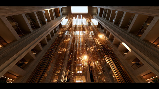 Modern Skyscraper Atrium Looking Up at Sky