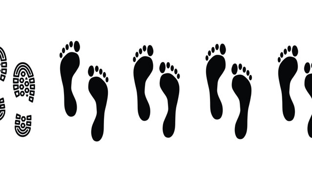 Evoluci&oacute;n desde huellas de zapatos hasta huellas humanas descalzas en fila