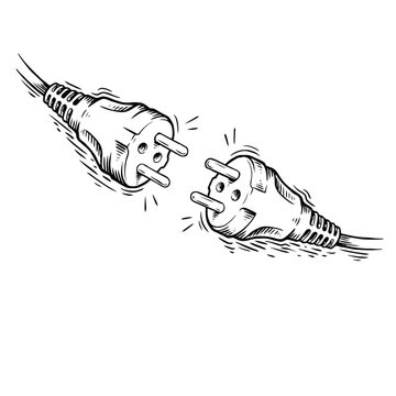 Dibujo a mano de dos enchufes el&eacute;ctricos enfrentados