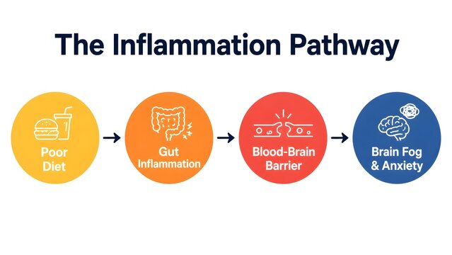 The Inflammation Pathway Infographic, Leaky Gut and Blood-Brain Barrier Breach to Anxiety and Brain Fog
