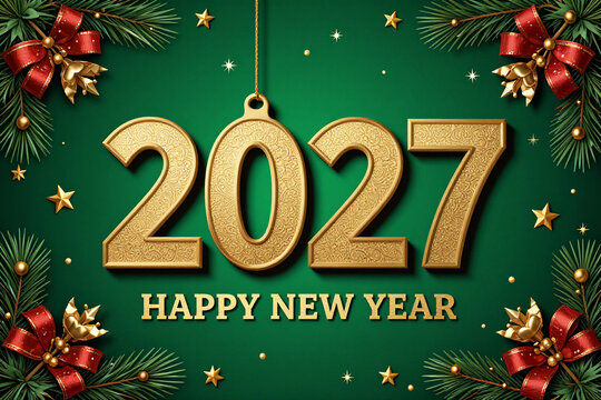 Festive Happy New Year 2027 Celebration Greeting Card Design Template