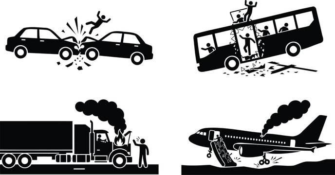 Set of vehicle accident and transport crash icons