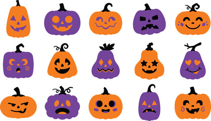 Fototapeta premium Halloween color vector bundle featuring a collection of cute and spooky jackolantern pumpkin characters with various facial expressions