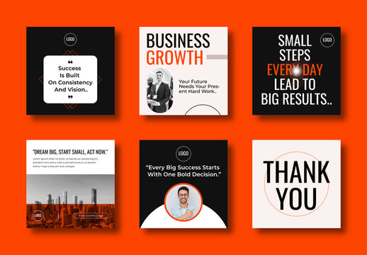 Business Growth Motivational Social Media Post Template Set