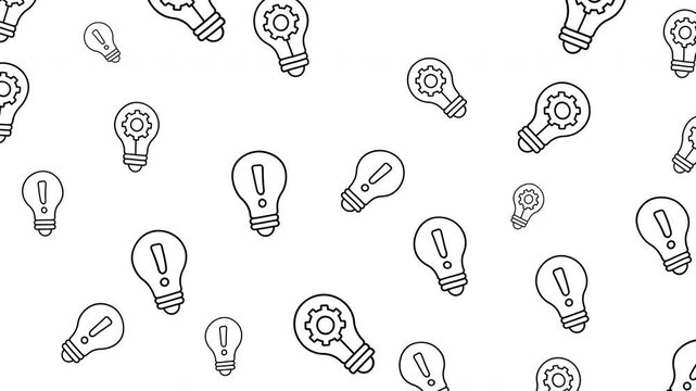 Seamless pattern of light bulb icons with gears and exclamation marks for creative ideas concept