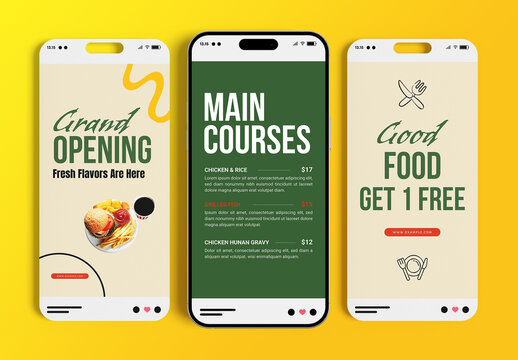 Restaurant Grand Opening Food Menu Social Media Story Template Set