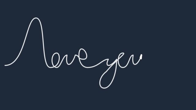 Heartfelt Love You Cursive Script Animation in White Line Art Style Over Minimalistic Dark Blue Backdrop